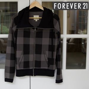 Forever TwentyOne Zip Up Plaid Jacket, Black/Grey, Size M